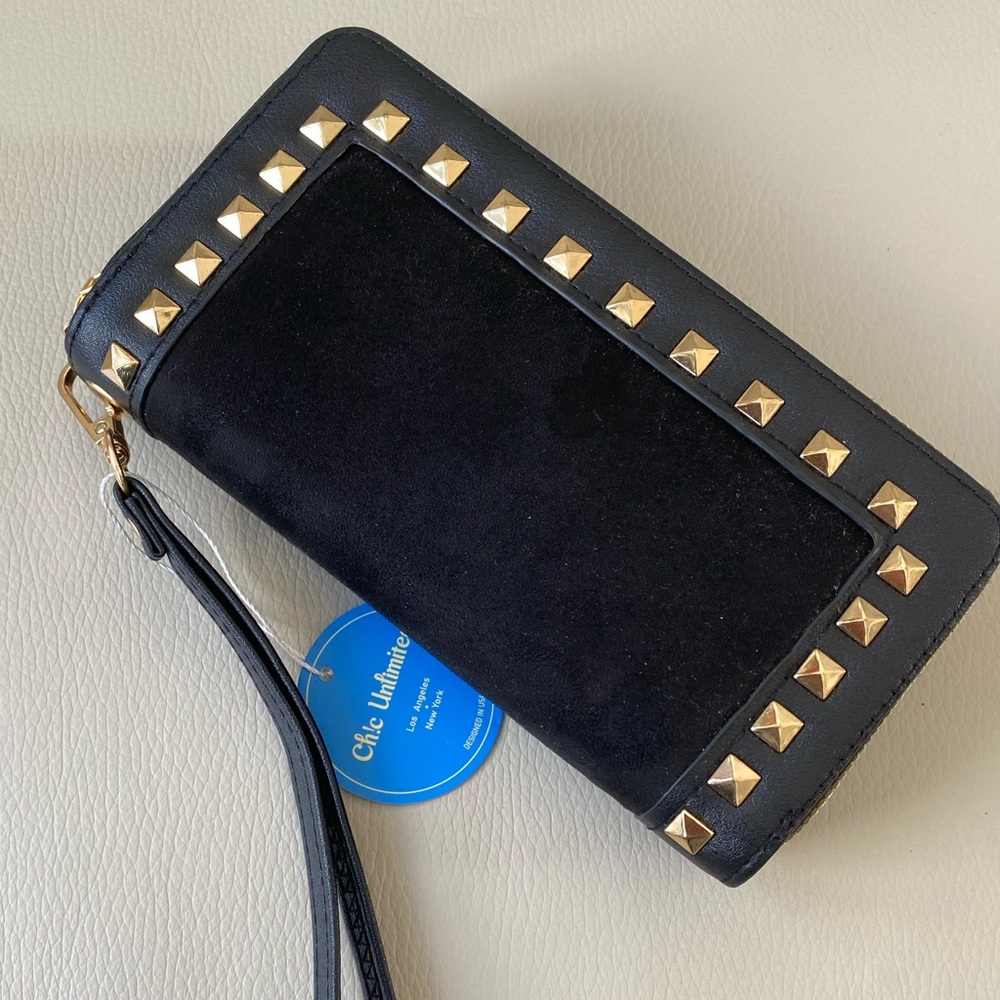 Ch!c Unlimited black studded wristlet wallet